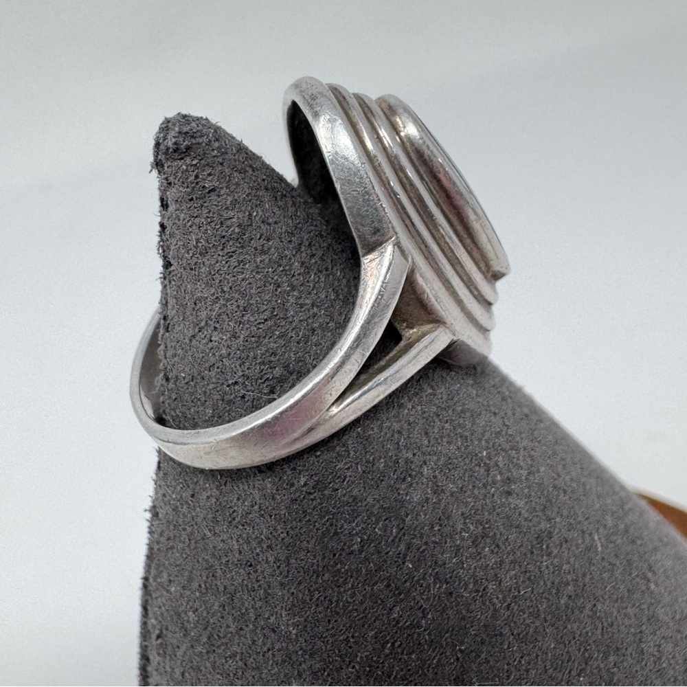 Vintage Black Onyx Sterling Silver oval Ring size 9 - Picture 2 of 7